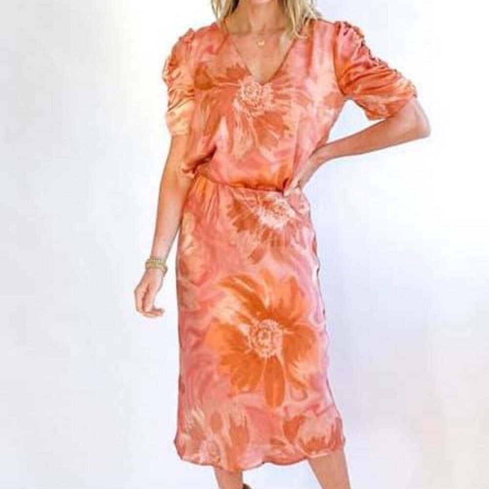 Adrienne Clothing Satin Floral Midi Skirt - medium